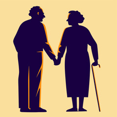 Silhouette of an elderly couple. 