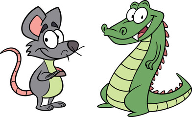 Obraz premium Crocodile and rat cartoon character vector image