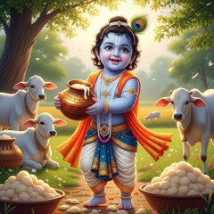 UltraRealistic Baby Krishna With Butter