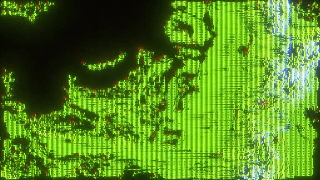 4K Abstract green glitch distortion with CRT scanlines and pixel fragmentation overlay pack, screen mode, motion graphics, glitch toolkit