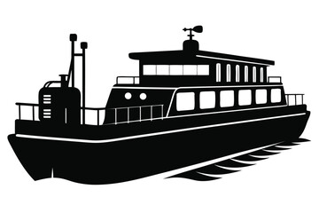 Obraz premium Sleek black silhouette illustrates a multidecked yacht floating on water surface smoothly in form