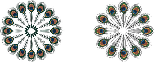 Peacock Feather Mandalas. Circular Patterns with Elegant Plumes for Decorative And  Spiritual Designs