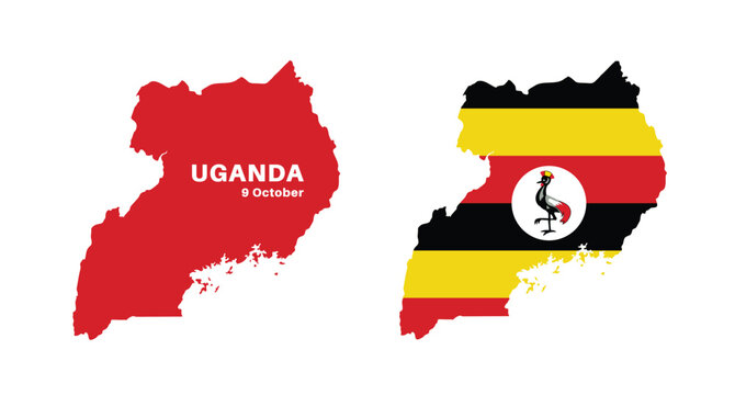  uganda flag and map set. uganda flag in official colors and proportions., map