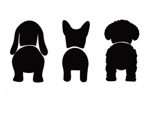 Three silhouettes of dogs sitting with their backs facing the viewer