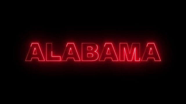 glowing Alabama text animation on black background. motion graphics video.