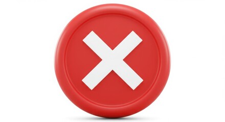 Obraz premium Red circular button with a white cross symbol isolated on white background