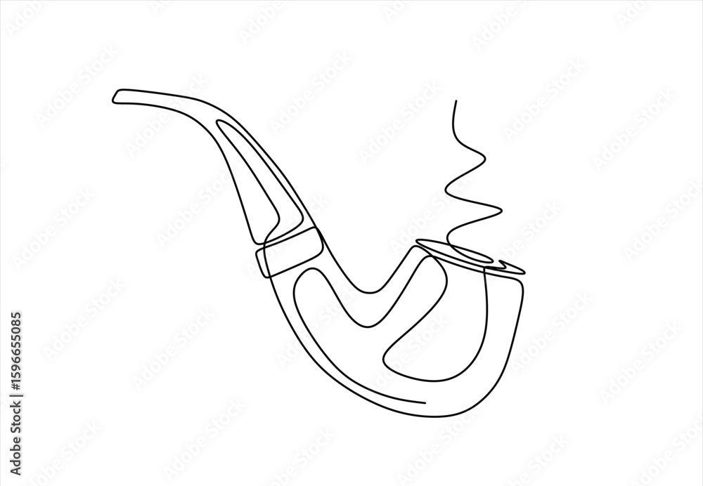 Poster continuous one line drawing of tobacco pipe. simple smoking pipe outline design. editable active str