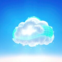 A single fluffy white cloud glows brightly against a clear vibrant blue sky