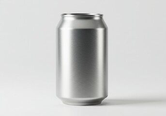 Sleek brushed aluminum beverage can with a metallic sheen isolated on white background