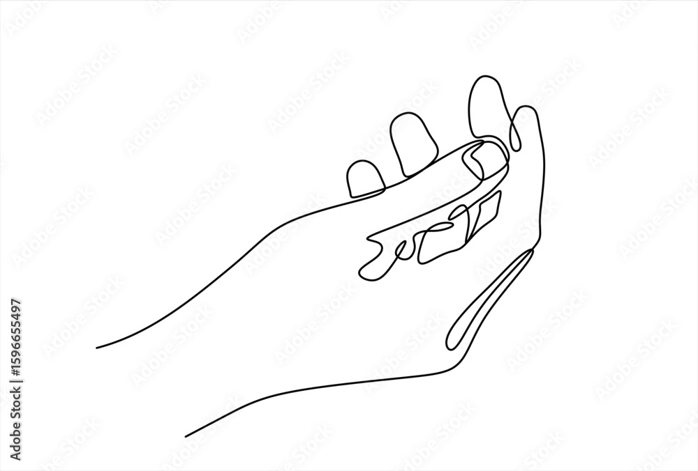 Poster continuous one line drawing of hand. single line draw design vector graphic illustration.hand drawn 
