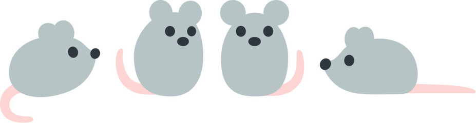 Simple cartoon mouse icon set. Minimal flat color vector illustration.