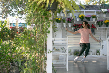 girl have a happy mood and health lifestyle in the countryside house  