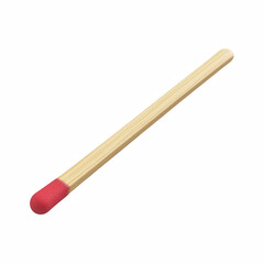 Wooden matchstick with red head lying flat, isolated on white background