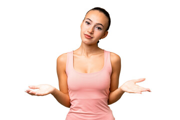 Young Arab woman over isolated background having doubts