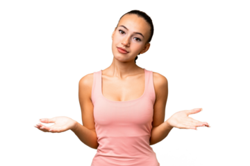 Young Arab woman over isolated background having doubts