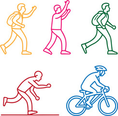 Obraz premium Minimalist stick figure icon set for human activities vector bundle.