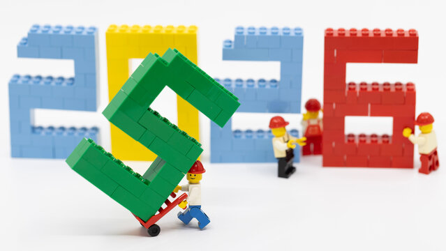 Hong Kong - July 21 2025: workers set up the new year 2026 wording