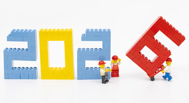 Hong Kong - July 21 2025: workers set up the new year 2026 wording