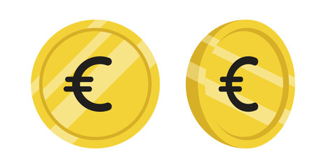 Euro coin icons, European currency symbol on gold coins