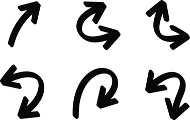 Set of black color arrows. clean, fresh air flow. filtration direction, arrows. wind direction. vector