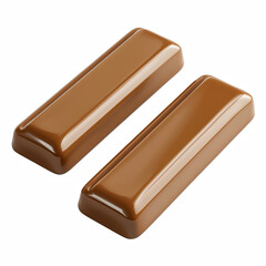 Two chocolate candy bars with smooth glossy surface isolated on white background