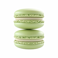 Two stacked green macarons with smooth surface isolated on white background