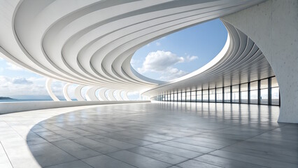 White Futuristic wave Architecture with ocean view