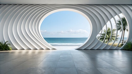 White Futuristic wave Architecture with ocean view
