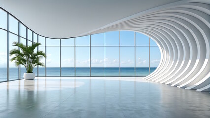 White Futuristic wave Architecture with ocean view