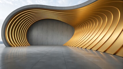 Golden-gray Futuristic wave architecture