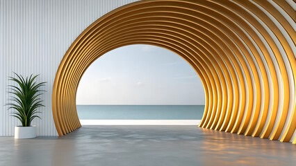 Golden-gray Futuristic wave architecture