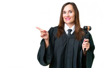 Judge caucasian woman  over isolated background pointing finger to the side
