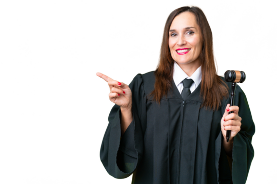 Judge caucasian woman  over isolated background pointing finger to the side