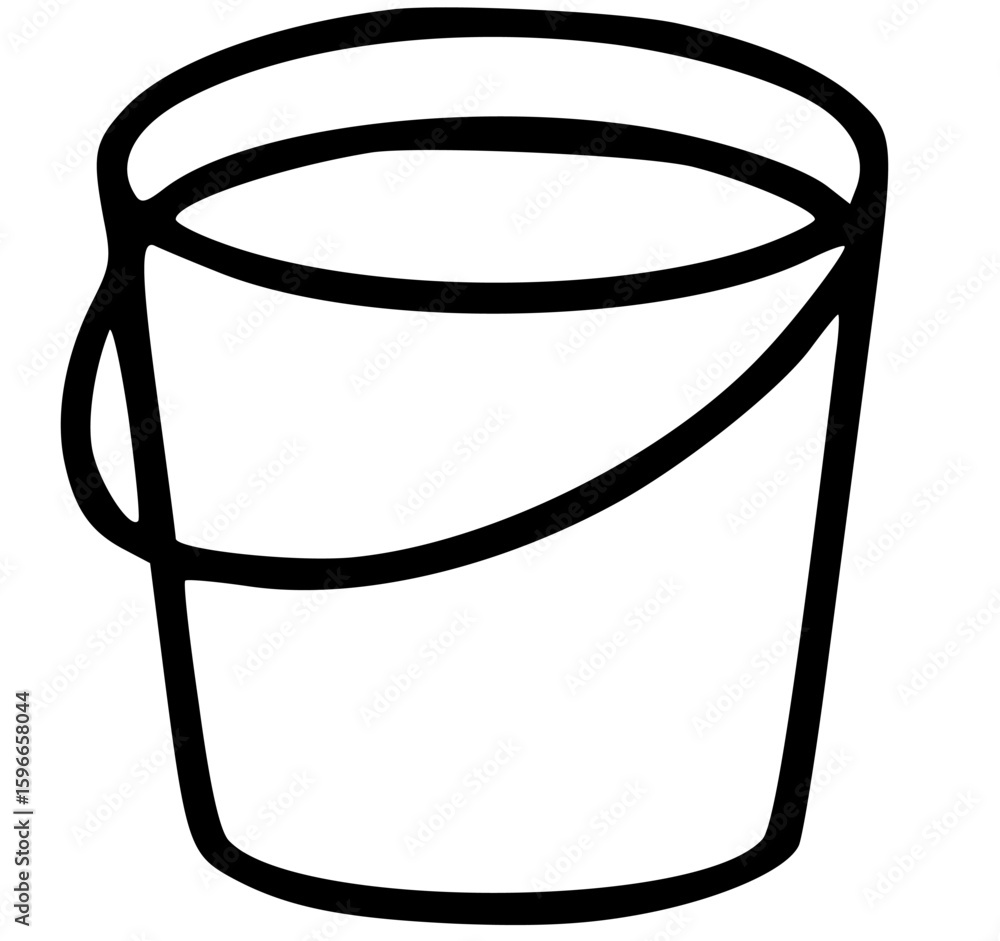 Poster simple line drawing of an empty bucket with a handle, isolated on a white background.