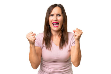 Middle-aged caucasian woman over isolated background frustrated by a bad situation