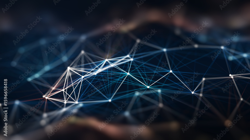 Poster futuristic digital network connection grid on dark background – abstract data communication and ai t