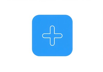 Fototapeta premium A simple blue square with a white plus sign inside isolated on white background