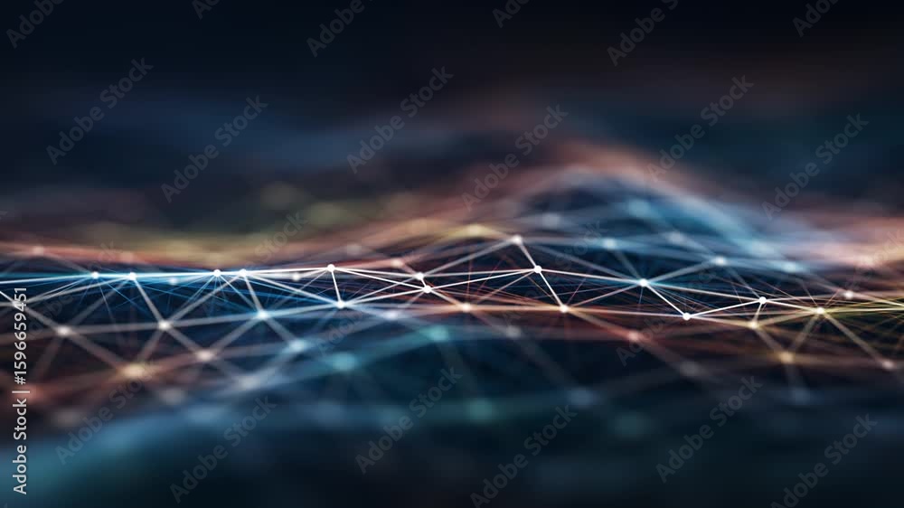 Poster futuristic digital network connection grid on dark background – abstract data communication and ai t