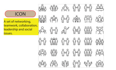 A set of people, community and business people line art icon.