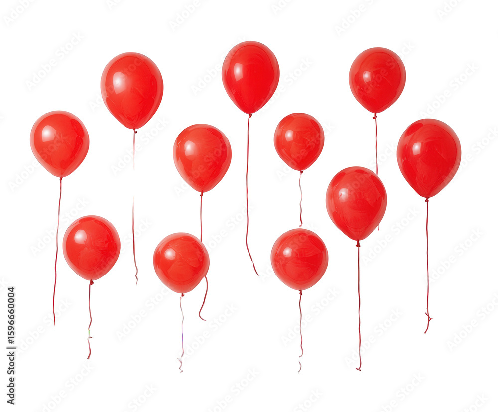 Fototapete group of vibrant red balloons floating joyfully and dynamically on transparent background