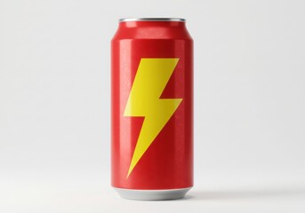 Fototapeta premium Red energy drink can with yellow lightning bolt symbol isolated on white background