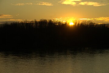 Golden sunset over the Danube river in Bratislava