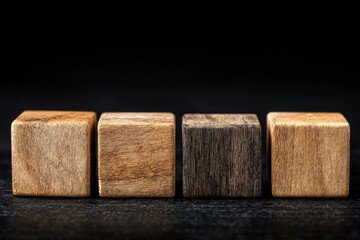 Four Wooden Blocks on Black Background