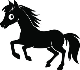 Set of black horse silhouette vector illustrations of running and standing horses