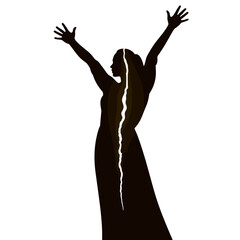 Silhouette of woman with cracks filled with gold celebrating healing  