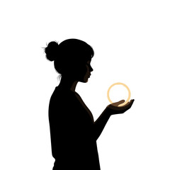 Silhouette of woman holding glowing orb representing inner peace and心理支持,心理治疗,咨询,自我提升  