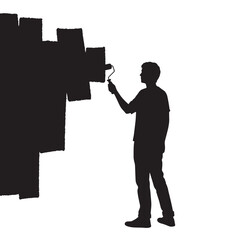 Silhouette of person painting over dark wall, mental reset and therapy  