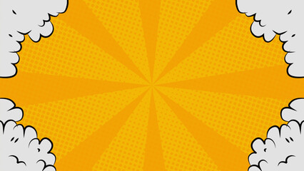 Comic background of sunlight and clouds in yellow colors. Suitable for comics, prints, posters, etc.