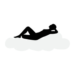 Silhouette of person resting on cloud, peace after emotional storm  