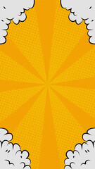 Comic vertical background of sunlight and clouds in yellow. Suitable for comics, prints, posters, etc.